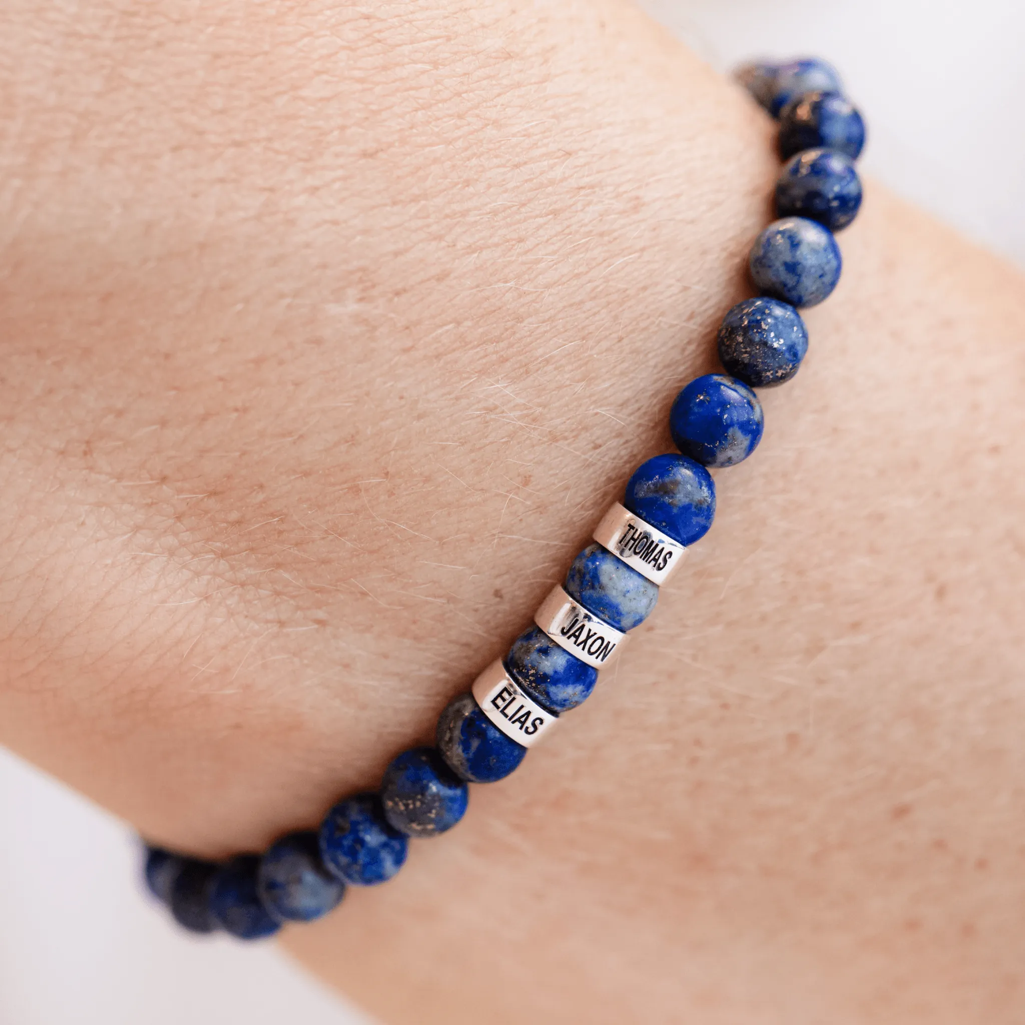 Men's Blue Lapis Engravable Bead Bracelet - 925 Sterling Silver