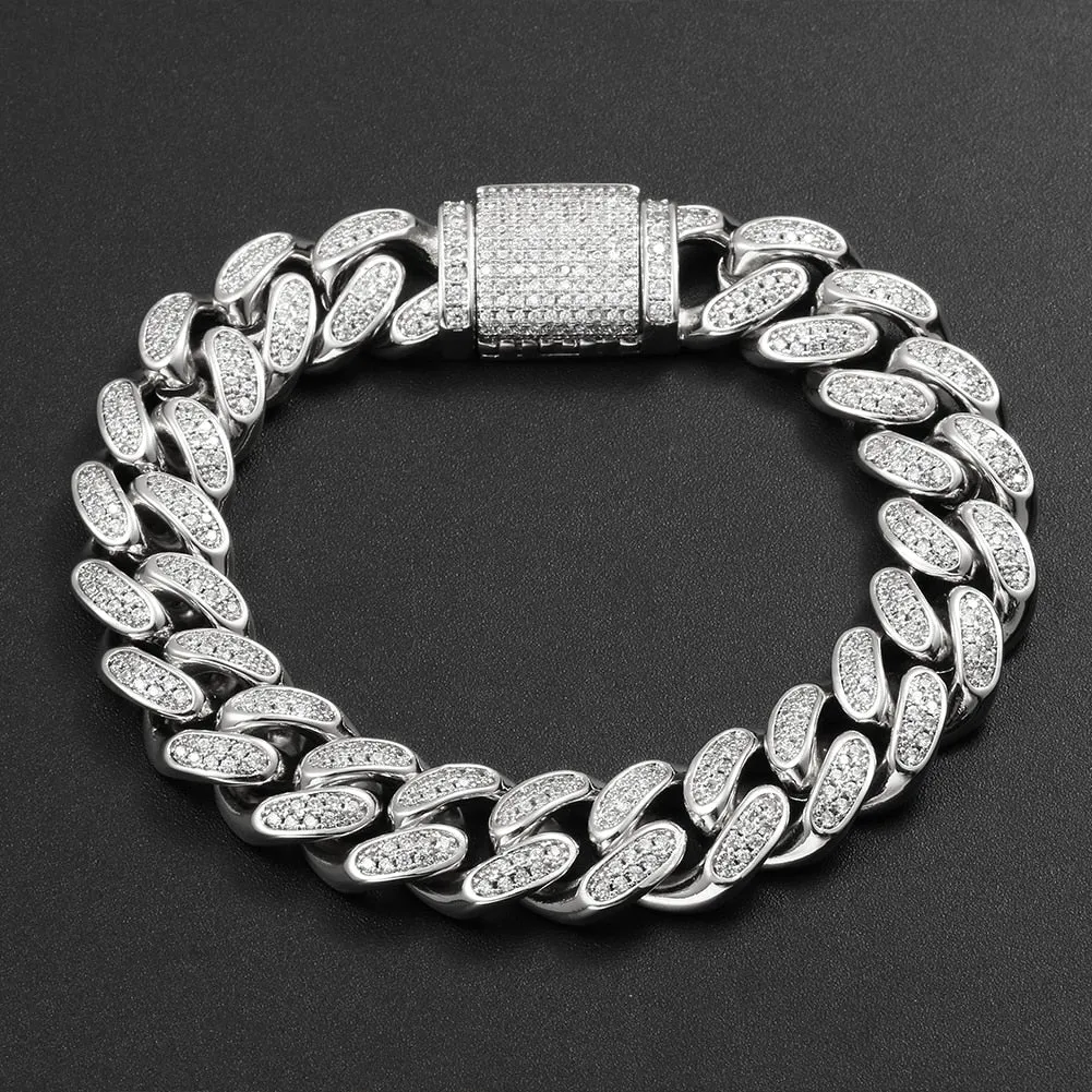 Miami Curb Rhinestone Cuban Chain Bracelet- AAA  Cubic Zirconia Hip Hop Bracelet