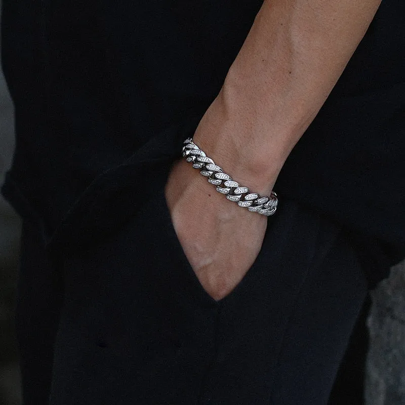 Miami Curb Rhinestone Cuban Chain Bracelet- AAA  Cubic Zirconia Hip Hop Bracelet