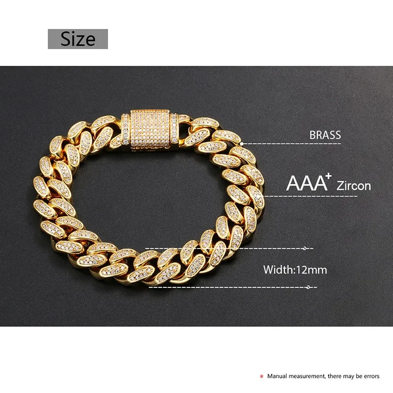 Miami Curb Rhinestone Cuban Chain Bracelet- AAA  Cubic Zirconia Hip Hop Bracelet