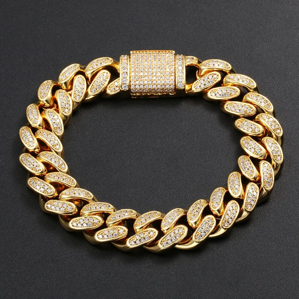 Miami Curb Rhinestone Cuban Chain Bracelet- AAA  Cubic Zirconia Hip Hop Bracelet