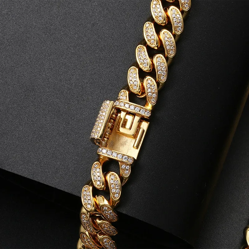 Miami Curb Rhinestone Cuban Chain Bracelet- AAA  Cubic Zirconia Hip Hop Bracelet