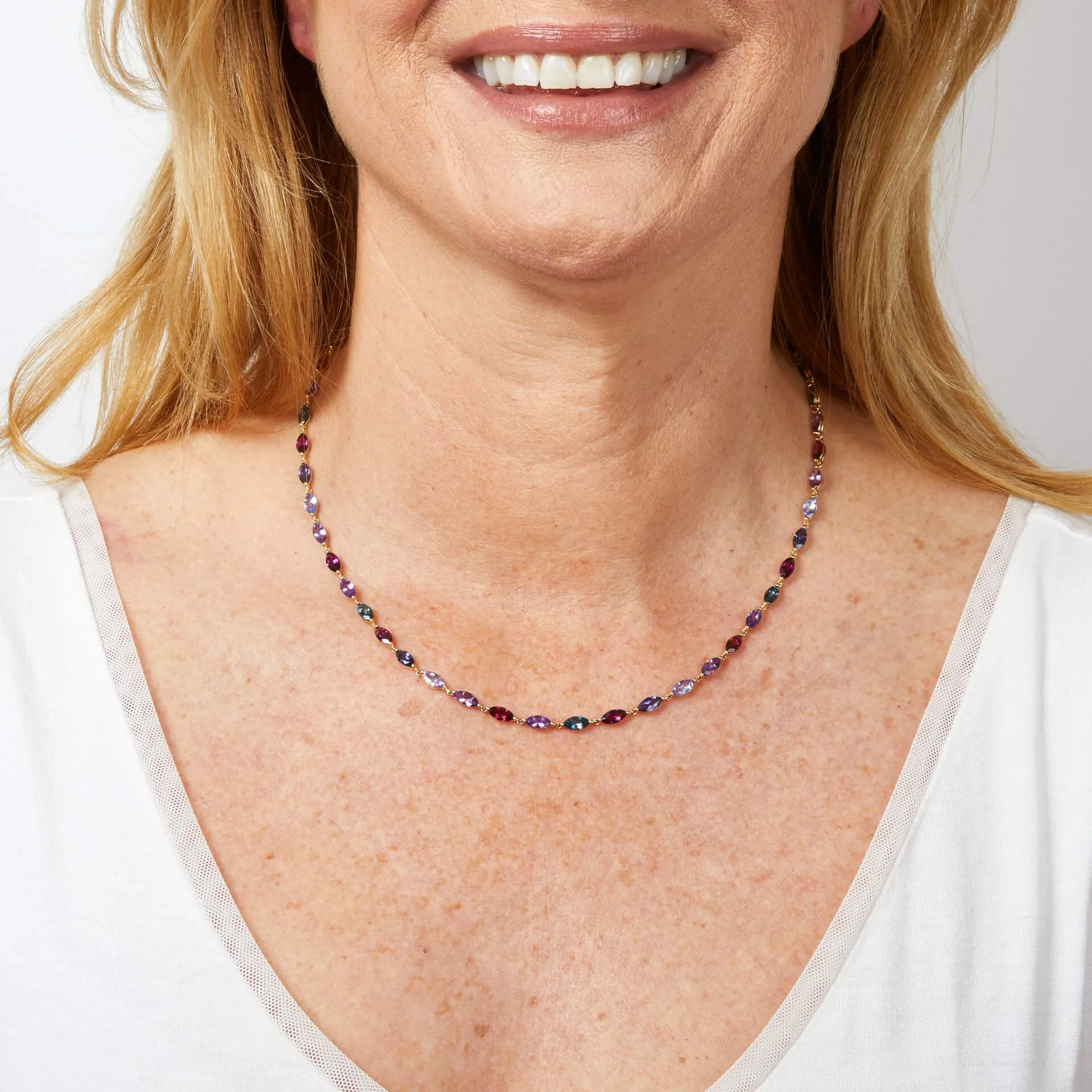 MILENA Semi-Precious Navette Necklace in 9ct Gold