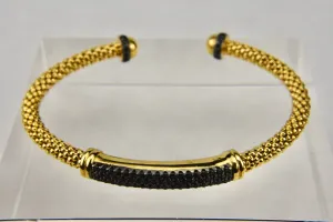 Milor - Gold Tone Sterling Silver Italian Bangle with Black Tourmaline