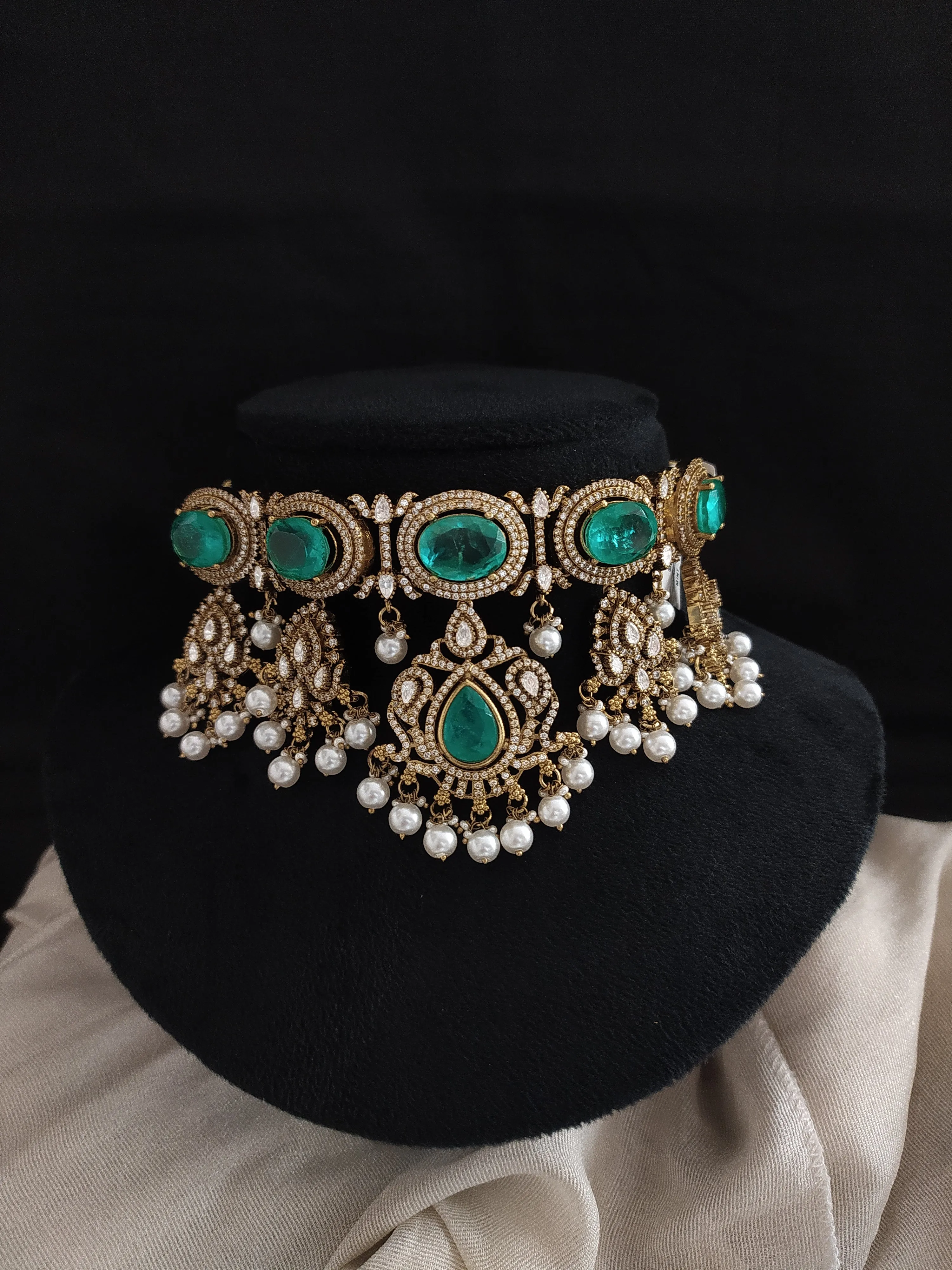 Moissanite Choker Set with Doublet Stones in Victorian Finish