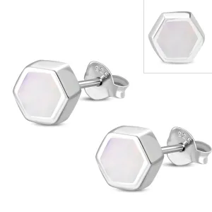 Mother of Pearl Hexagon Silver Stud Earrings