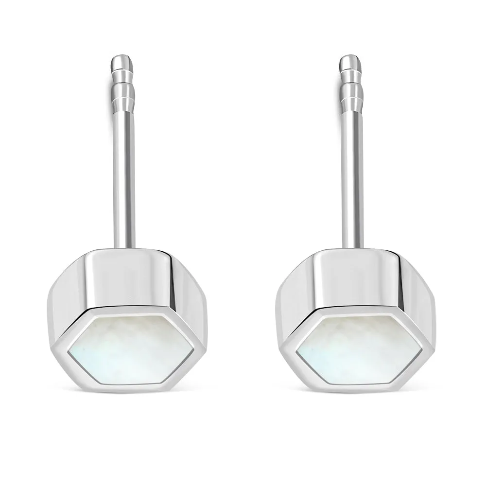 Mother of Pearl Hexagon Silver Stud Earrings