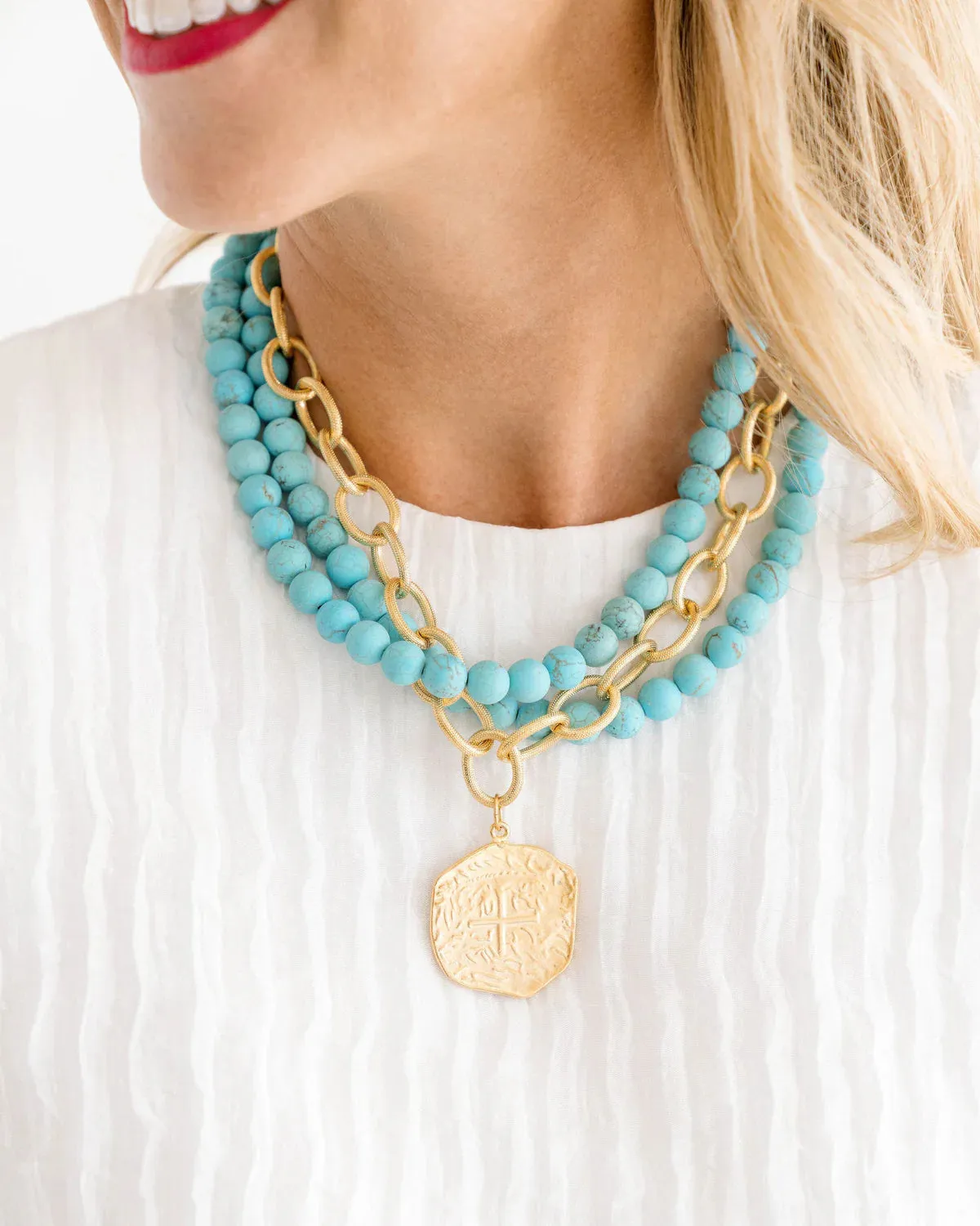 Multi Strand Turquoise and Coin Necklace