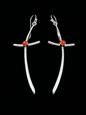 Native American Coral Dangle Cross Earrings