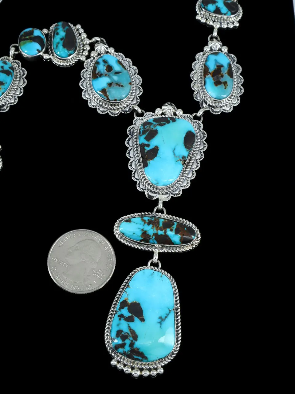 Native American Sterling Silver Natural Carico Lake Turquoise Necklace