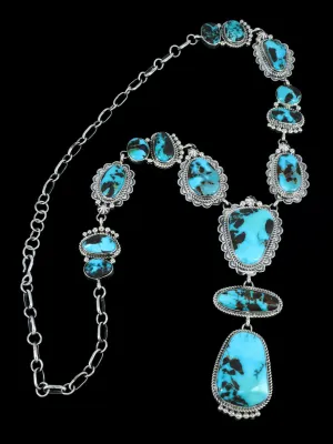 Native American Sterling Silver Natural Carico Lake Turquoise Necklace