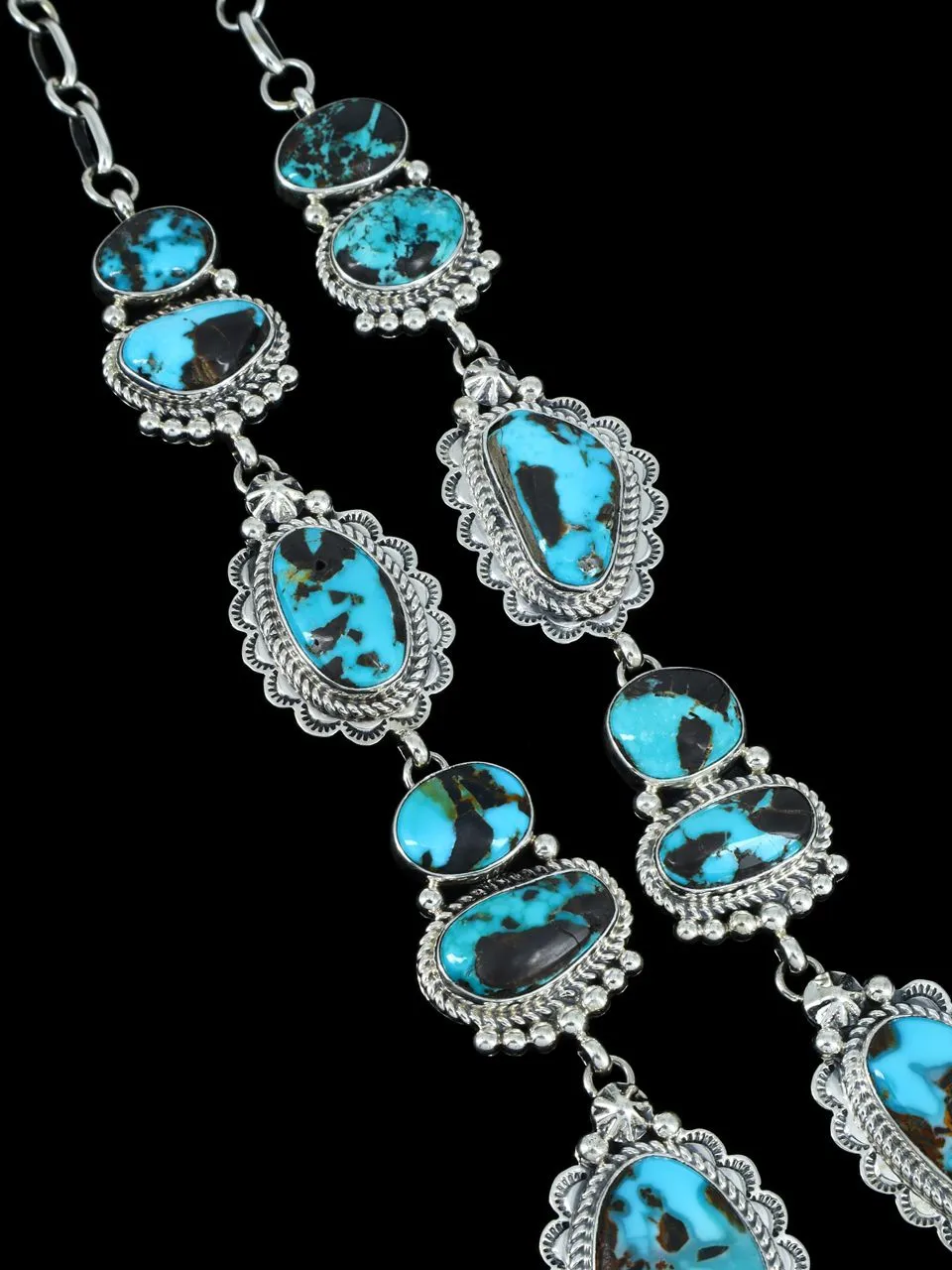 Native American Sterling Silver Natural Carico Lake Turquoise Necklace
