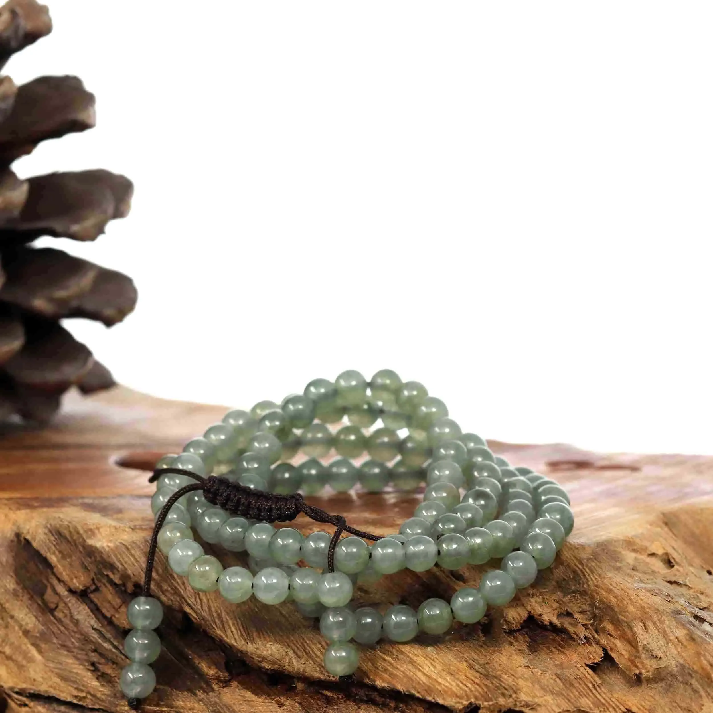 Natural Ice Jadeite Jade 108 Round Beads Buddha Rosary ( 5 mm ) | Necklace & 3 Bracelets 2 in 1