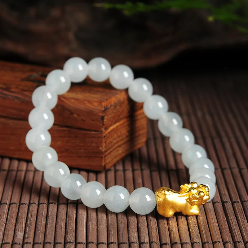 Natural Jade Bracelet Jadeite Gold Pixiu Bracelet BT41