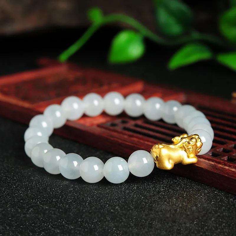 Natural Jade Bracelet Jadeite Gold Pixiu Bracelet BT41