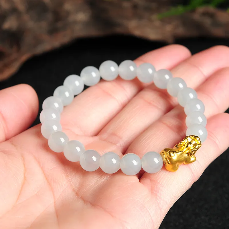 Natural Jade Bracelet Jadeite Gold Pixiu Bracelet BT41