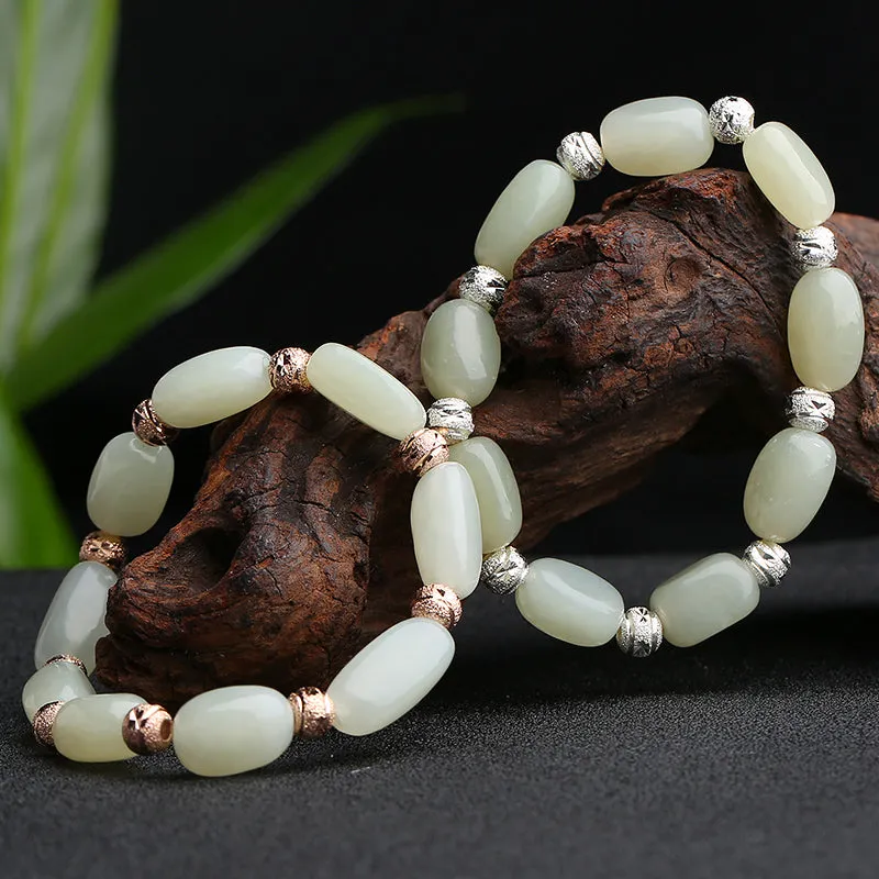 Natural Jade Bracelet Nephrite Silver Bracelet BT145