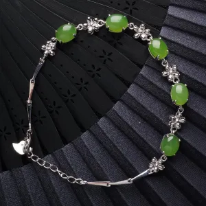 Natural Jade Bracelet Nephrite Silver Bracelet NB158