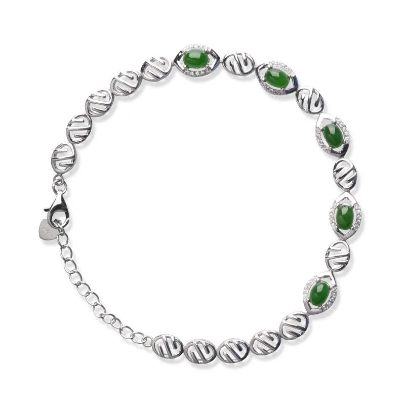 Natural Jade Bracelet Nephrite Silver Bracelet NB159