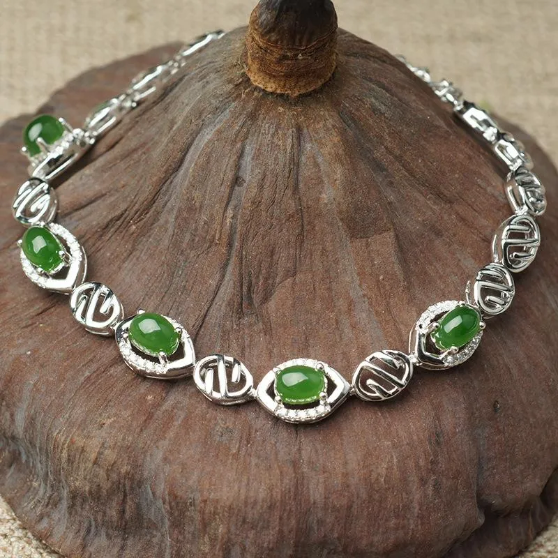 Natural Jade Bracelet Nephrite Silver Bracelet NB159