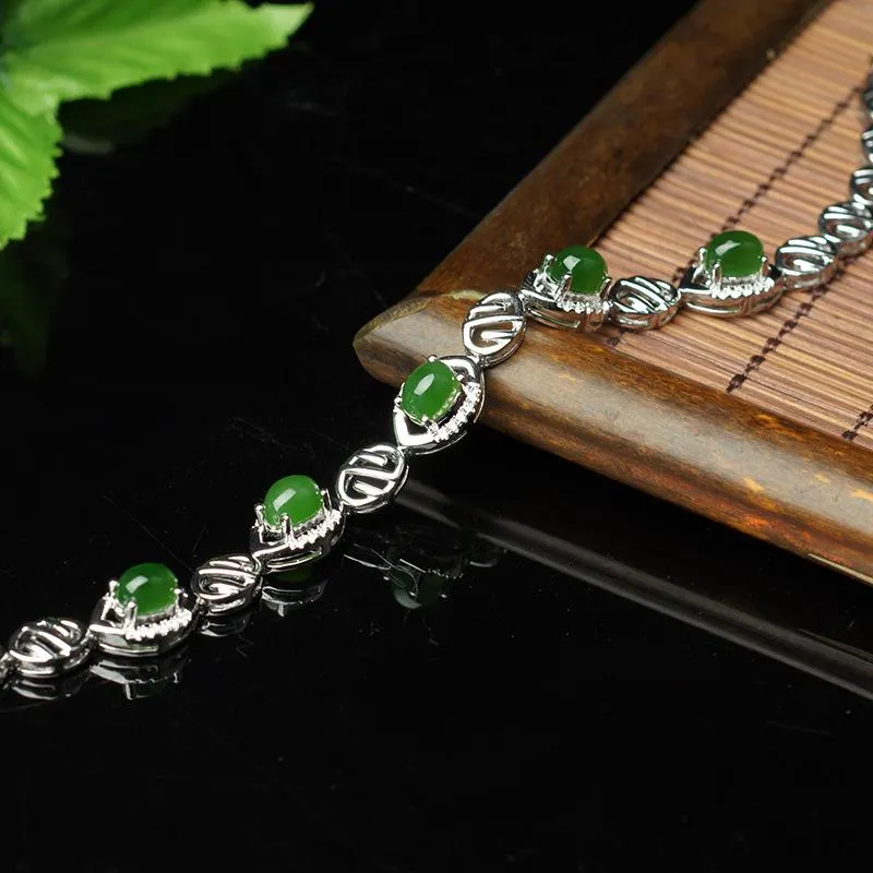 Natural Jade Bracelet Nephrite Silver Bracelet NB159