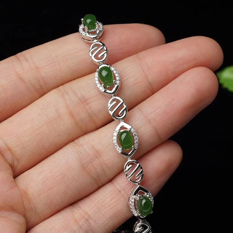 Natural Jade Bracelet Nephrite Silver Bracelet NB159