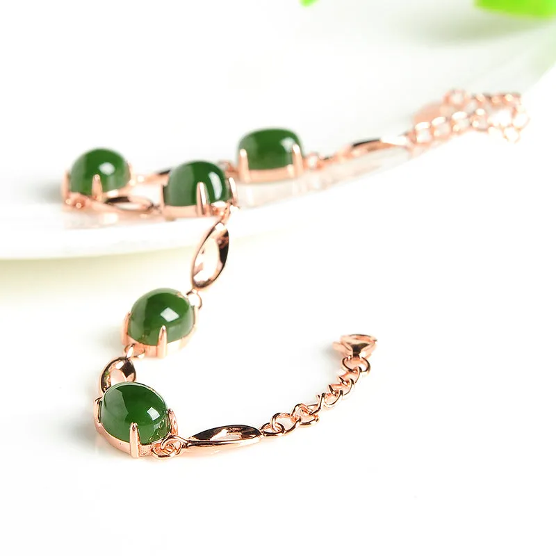 Natural Jade Bracelet Nephrite Silver Bracelet WB11