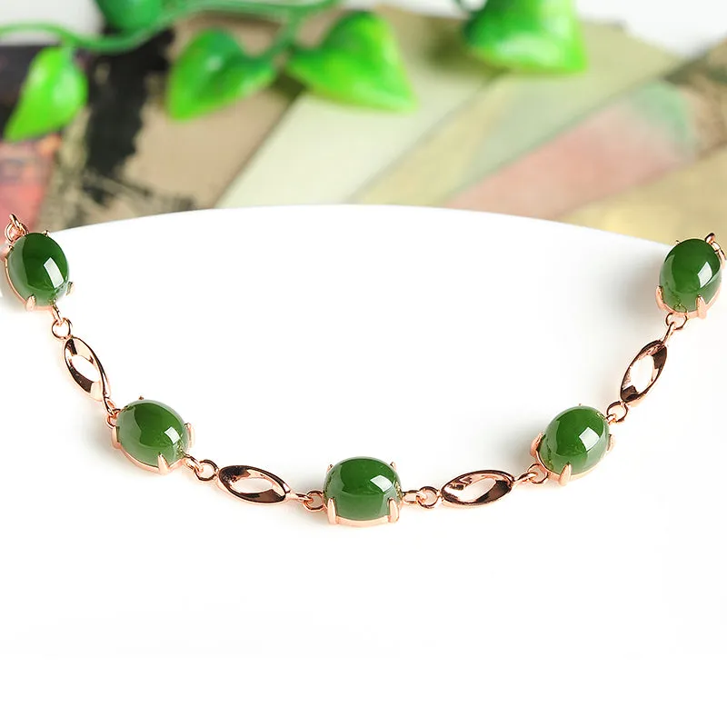 Natural Jade Bracelet Nephrite Silver Bracelet WB11