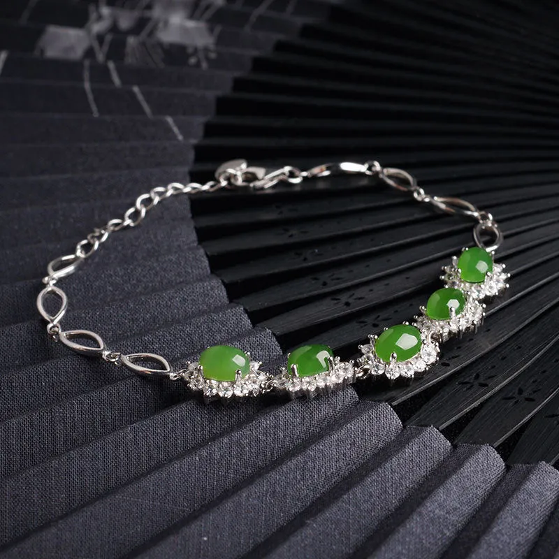Natural Jade Bracelet Nephrite Silver Bracelet ZNB161 ZNB161
