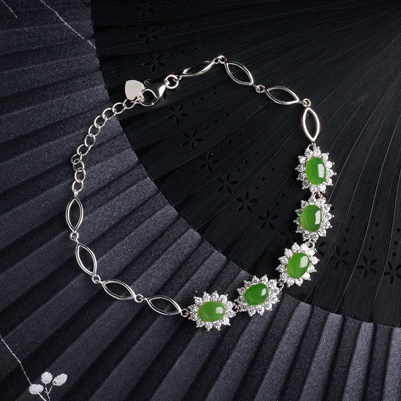 Natural Jade Bracelet Nephrite Silver Bracelet ZNB161 ZNB161