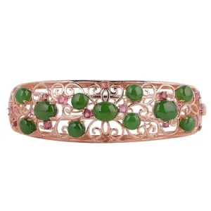 Natural Jade Bracelet Nephrite Tourmaline Silver Bracelet NB150
