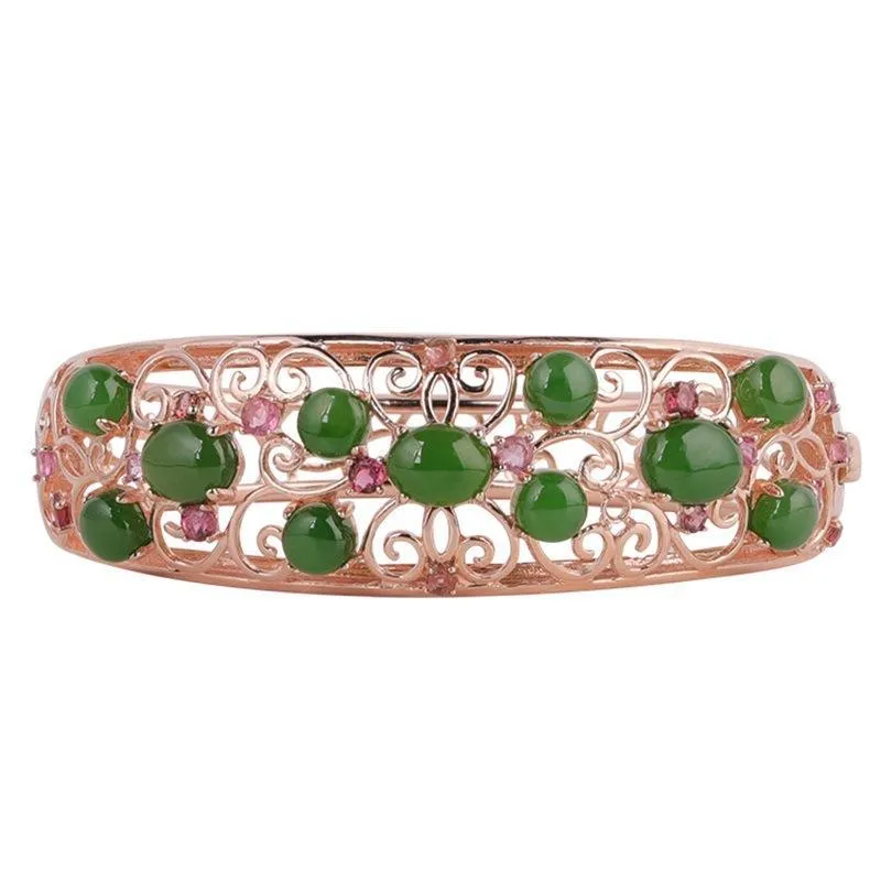 Natural Jade Bracelet Nephrite Tourmaline Silver Bracelet NB150