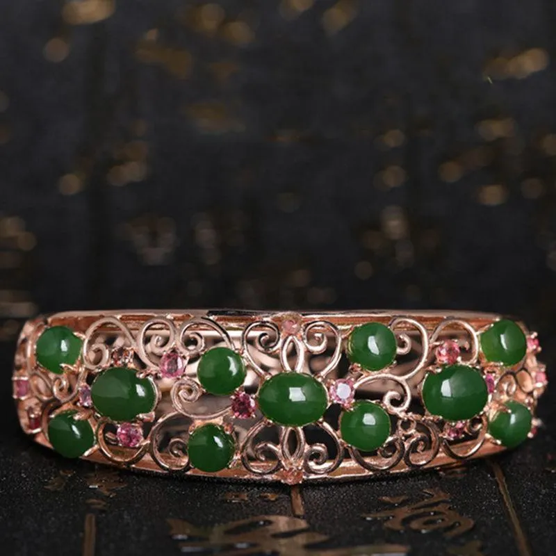 Natural Jade Bracelet Nephrite Tourmaline Silver Bracelet NB150