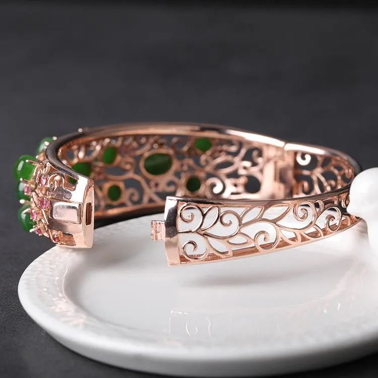 Natural Jade Bracelet Nephrite Tourmaline Silver Bracelet NB150