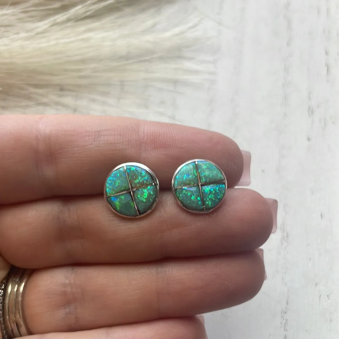 Navajo Opal Inlay & Sterling Silver Stud Earrings