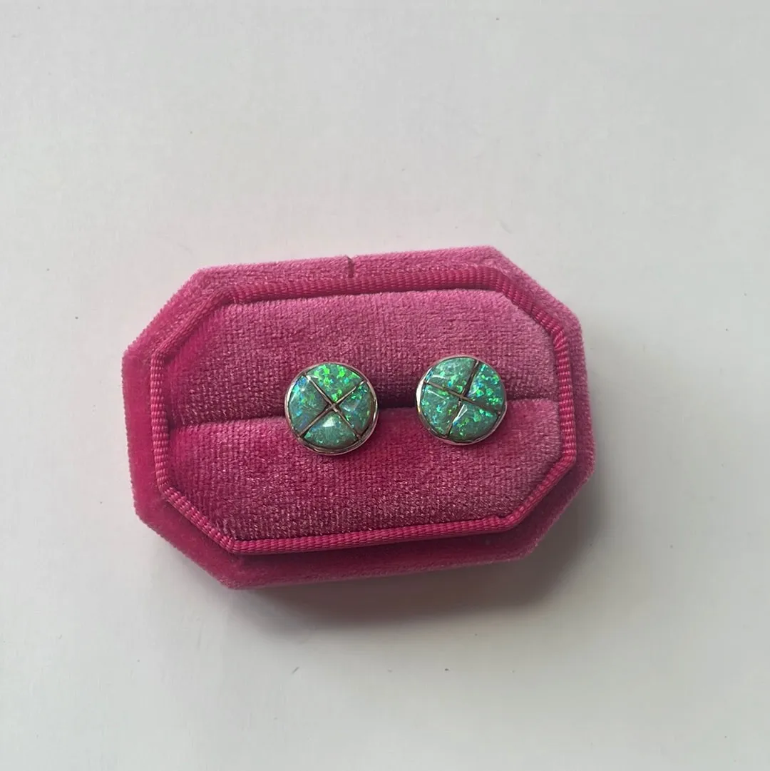 Navajo Opal Inlay & Sterling Silver Stud Earrings
