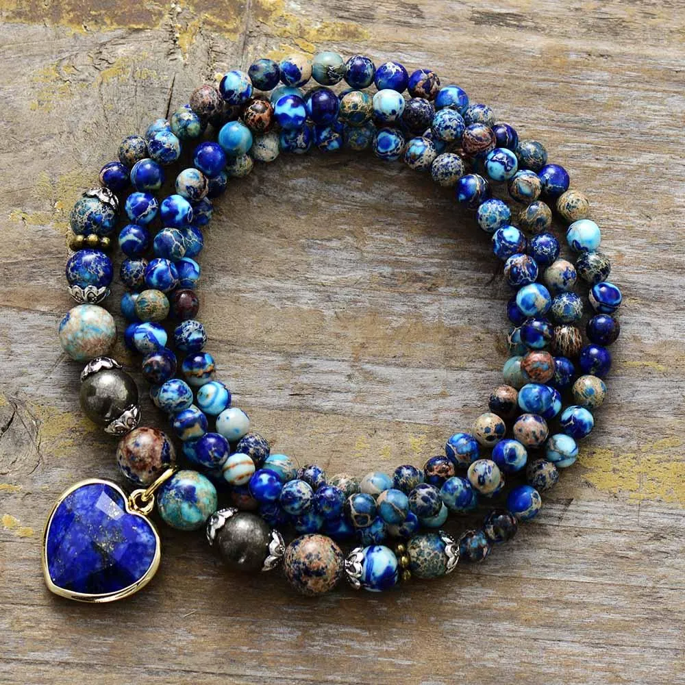 'Nyiwarri' Jasper & Lapis Lazuli Heart Pendant Necklace