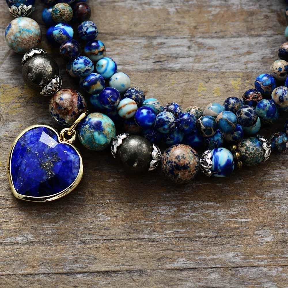 'Nyiwarri' Jasper & Lapis Lazuli Heart Pendant Necklace