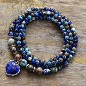 'Nyiwarri' Jasper & Lapis Lazuli Heart Pendant Necklace