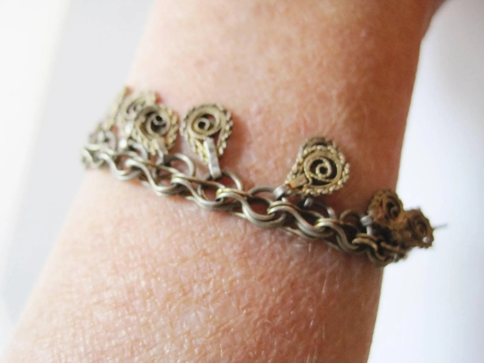 On Hold for L - Antique Late Ottoman Era Silver Gold Gilt Kurdish Filigree Chain Bracelet