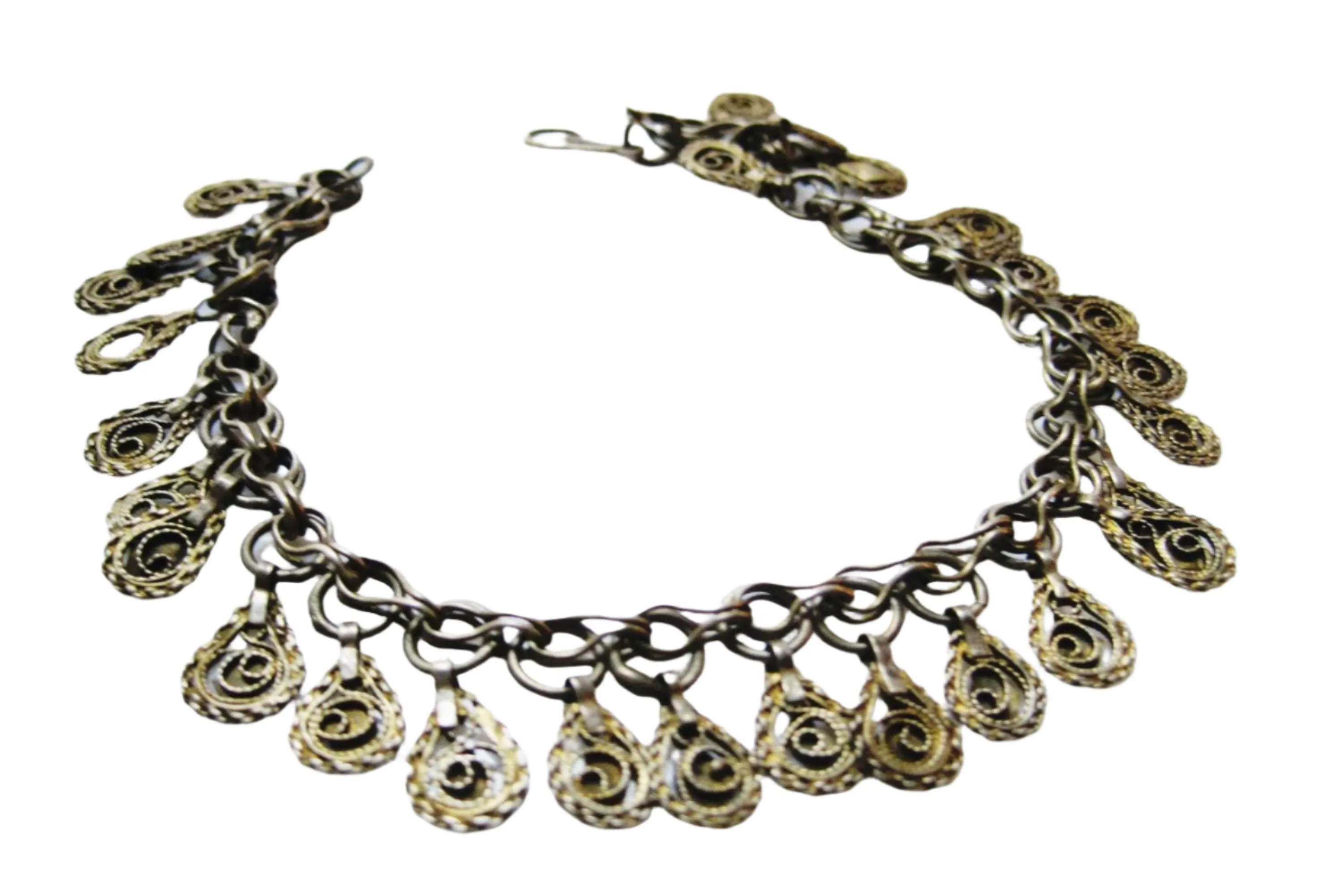 On Hold for L - Antique Late Ottoman Era Silver Gold Gilt Kurdish Filigree Chain Bracelet
