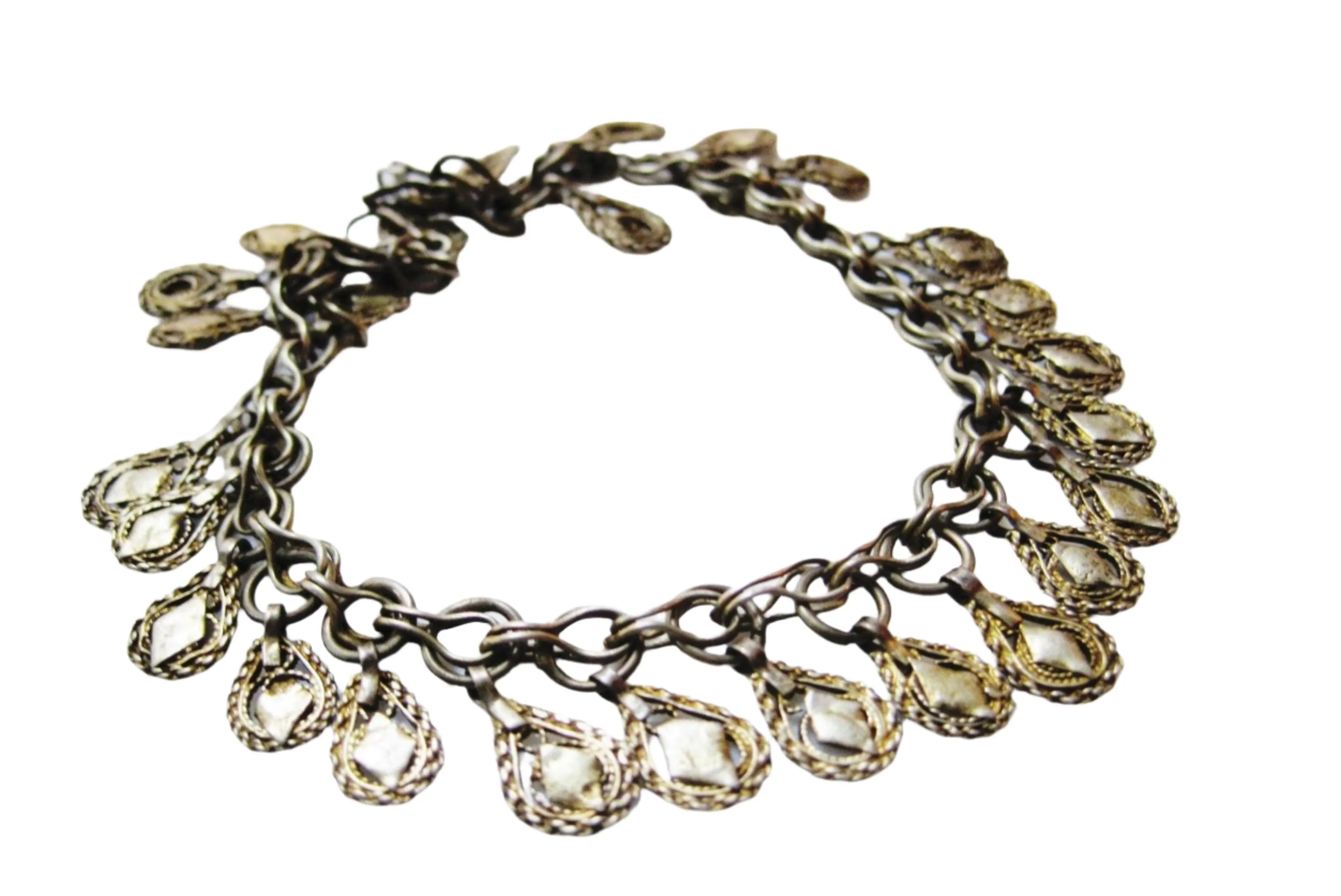 On Hold for L - Antique Late Ottoman Era Silver Gold Gilt Kurdish Filigree Chain Bracelet