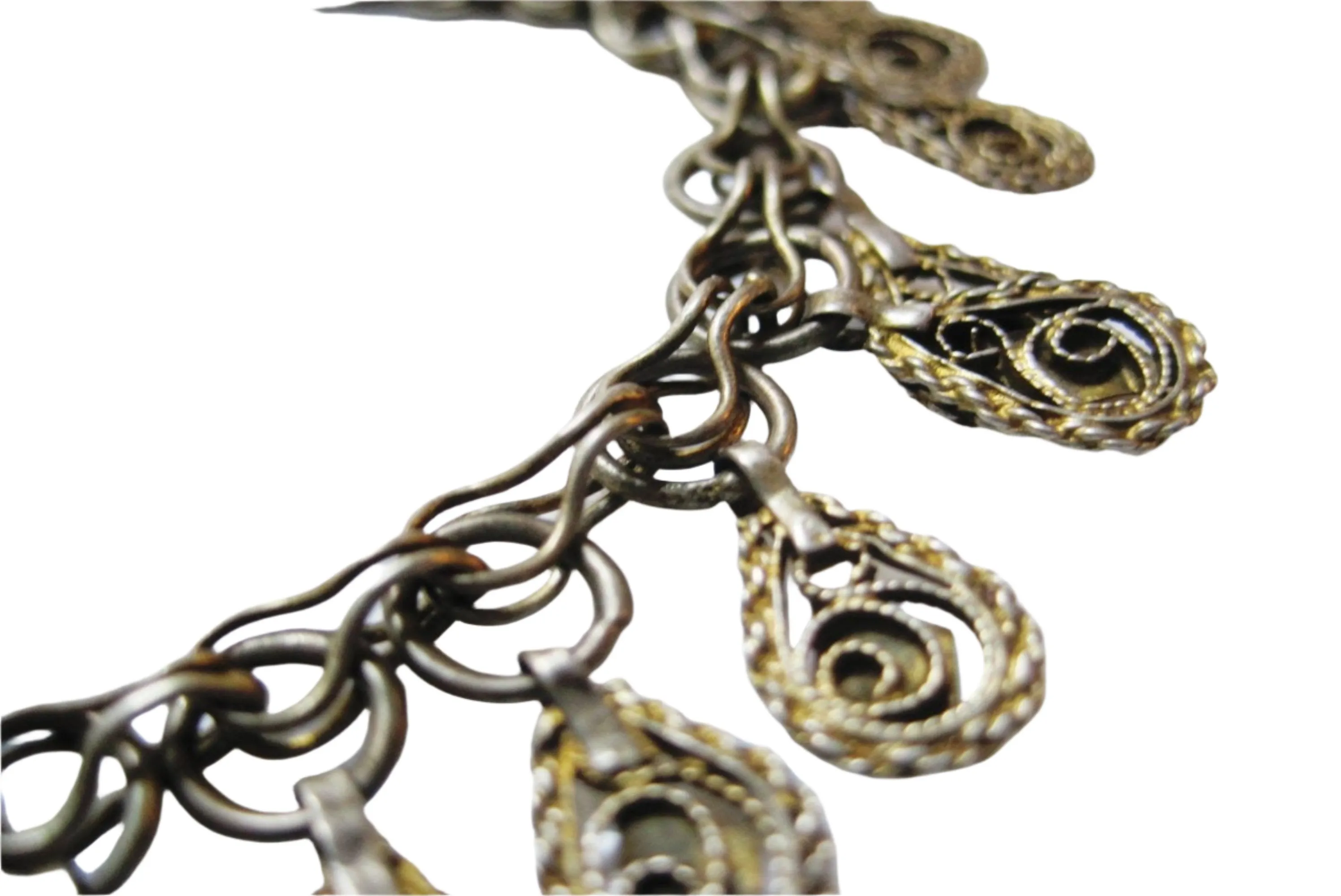 On Hold for L - Antique Late Ottoman Era Silver Gold Gilt Kurdish Filigree Chain Bracelet