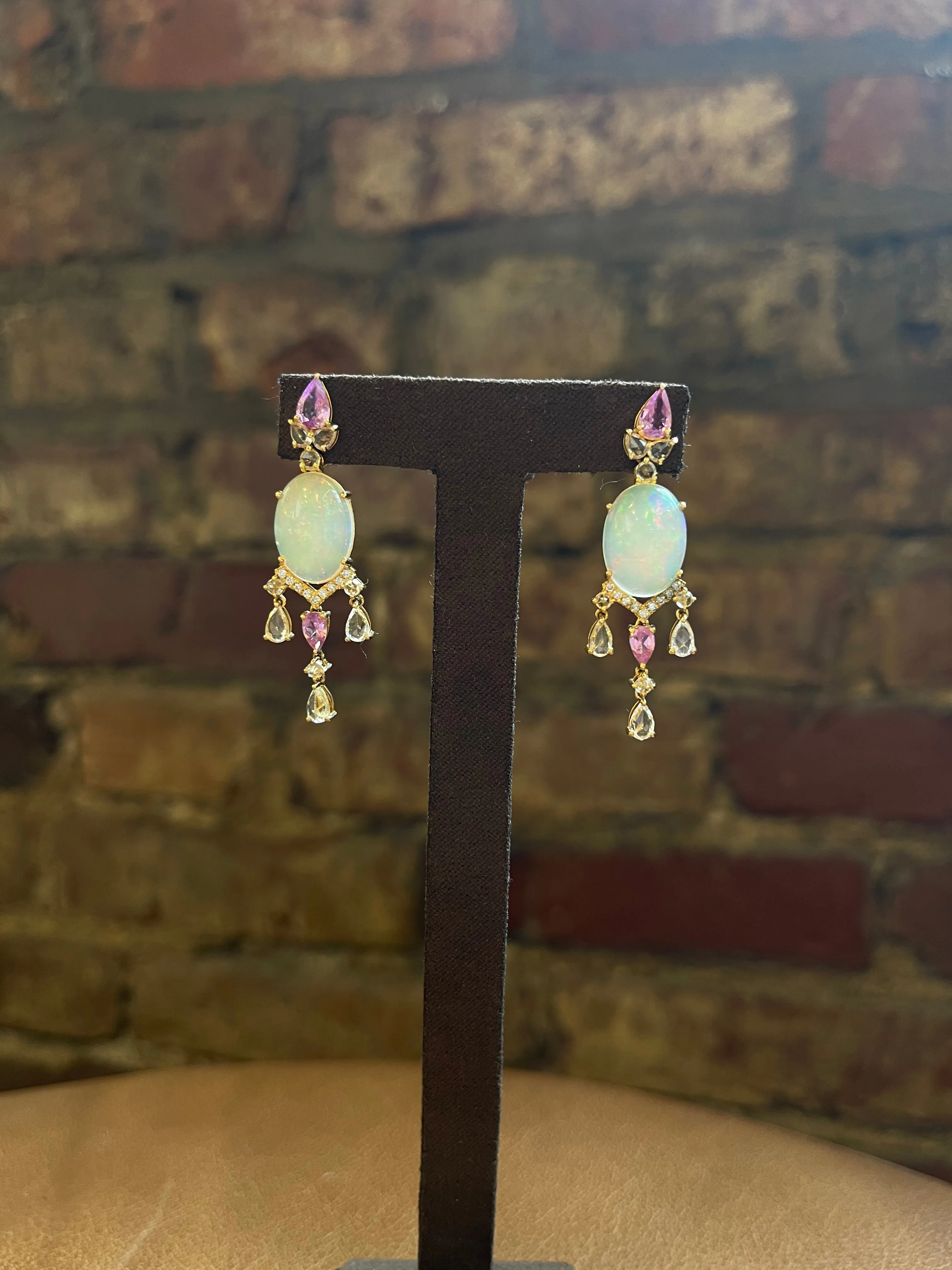 Opal  & Pink Sapphire Earrings