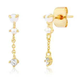 Opal Studs with CZ Chain Dangle