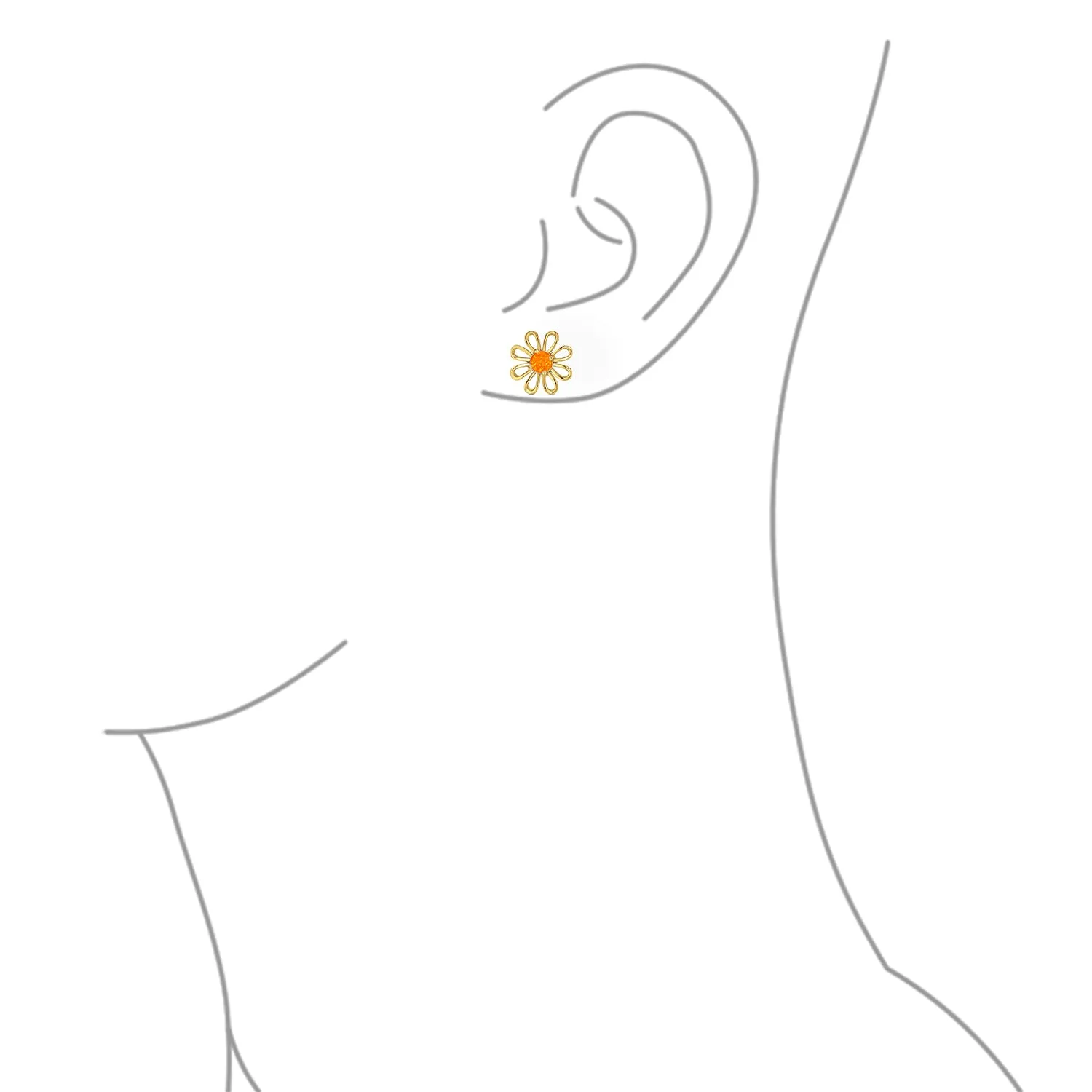 Orange Fire Opal Daisy Flower Stud Earrings 14K Gold Sterling Silver Birthstone