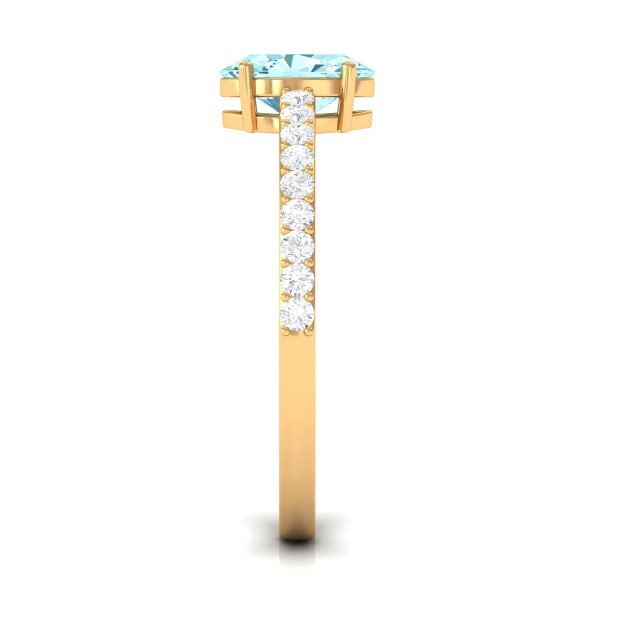 Oval Aquamarine Solitaire Engagement Ring with Diamond