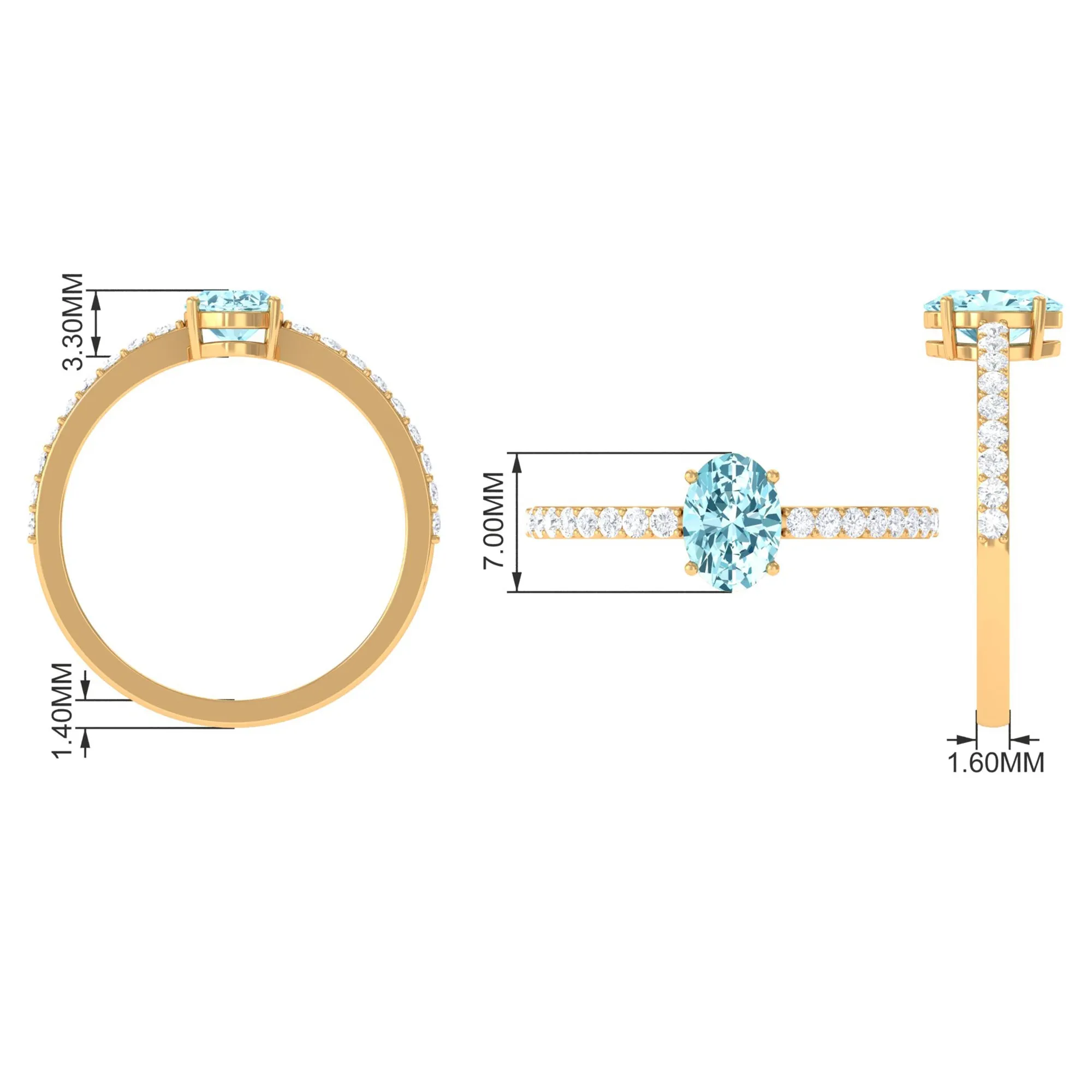Oval Aquamarine Solitaire Engagement Ring with Diamond