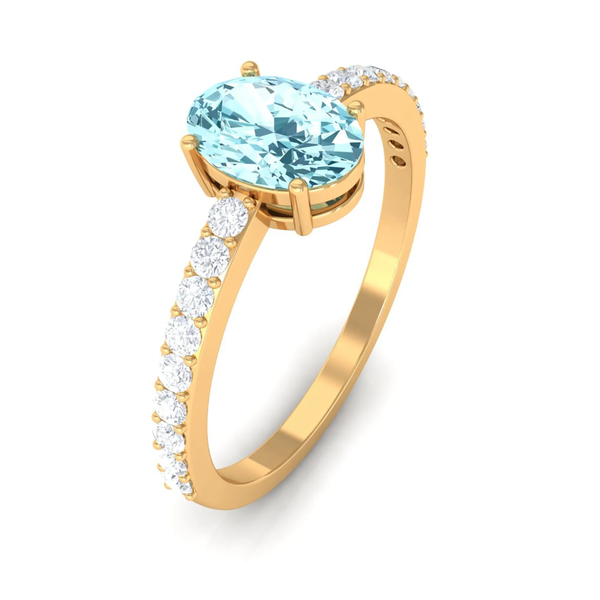 Oval Aquamarine Solitaire Engagement Ring with Diamond
