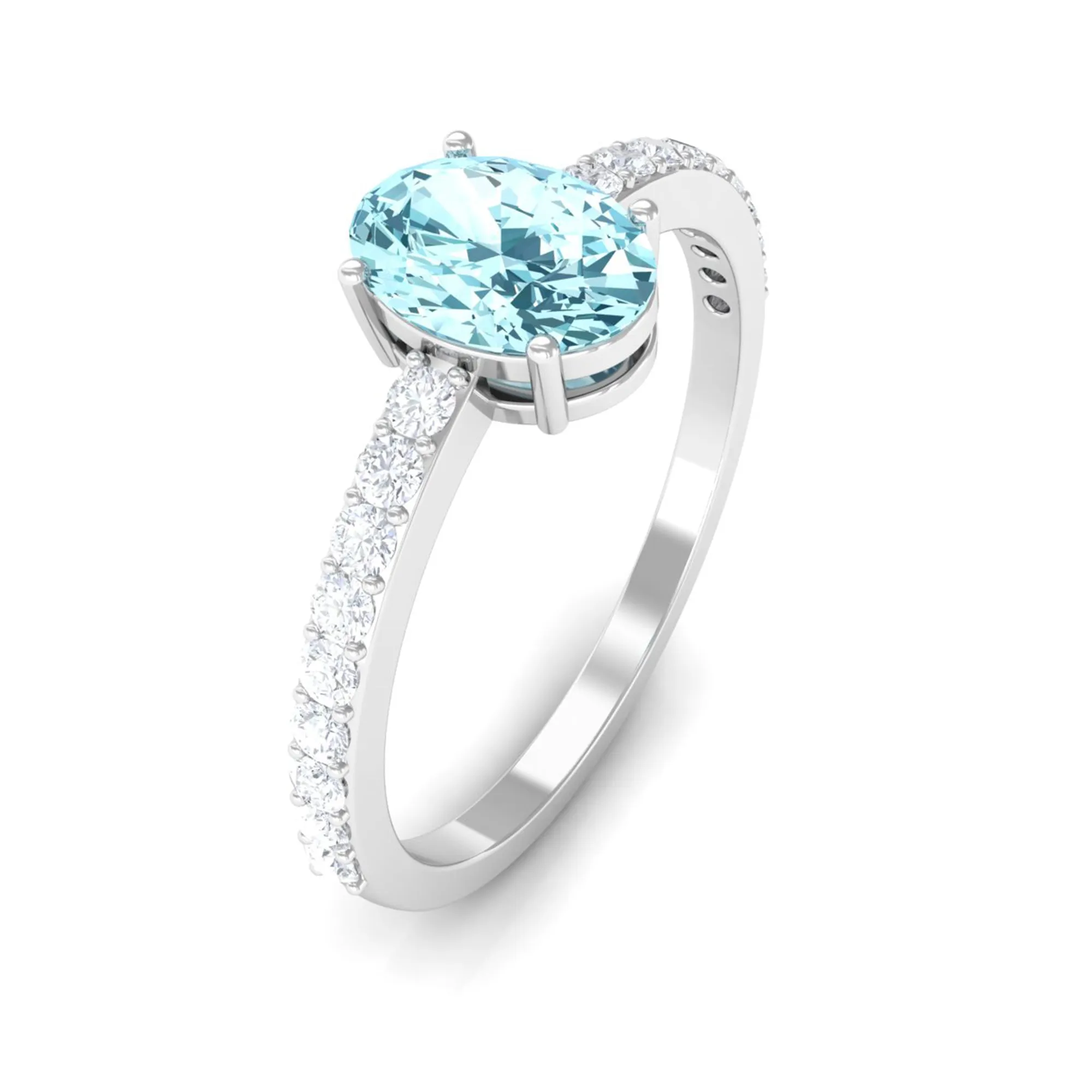 Oval Aquamarine Solitaire Engagement Ring with Diamond